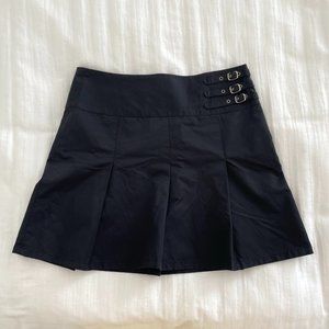 Dark Navy Belted Pleated Mini Skirt